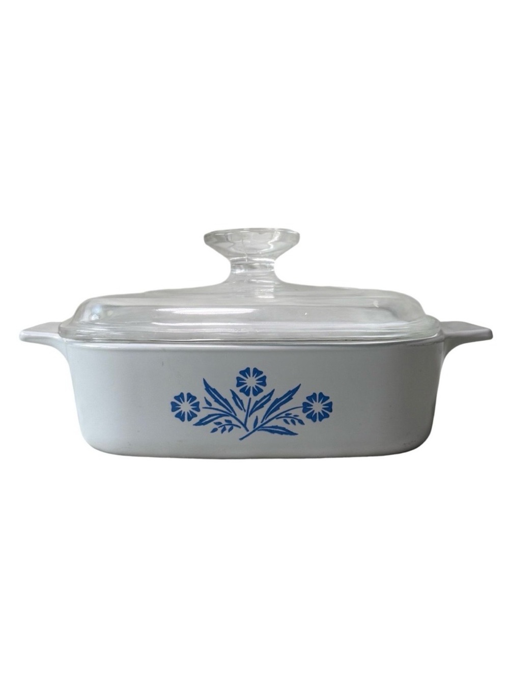 Corningware 1 Pint Casserole Dish Blue Cornflower with Pyrex Lid Folk MCM